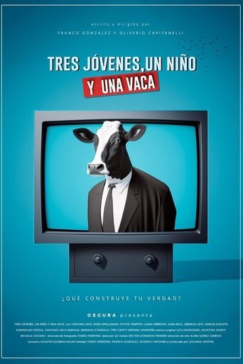 Three young people, a boy and a cow