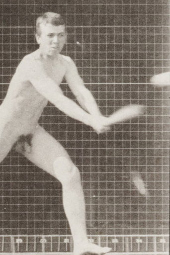Nude man playing baseball, batting poster