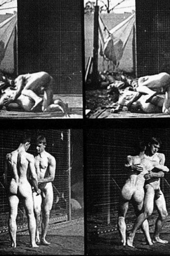 Naked man performing a wrestling lock