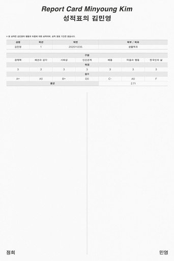 Kim Min-young of reportcard