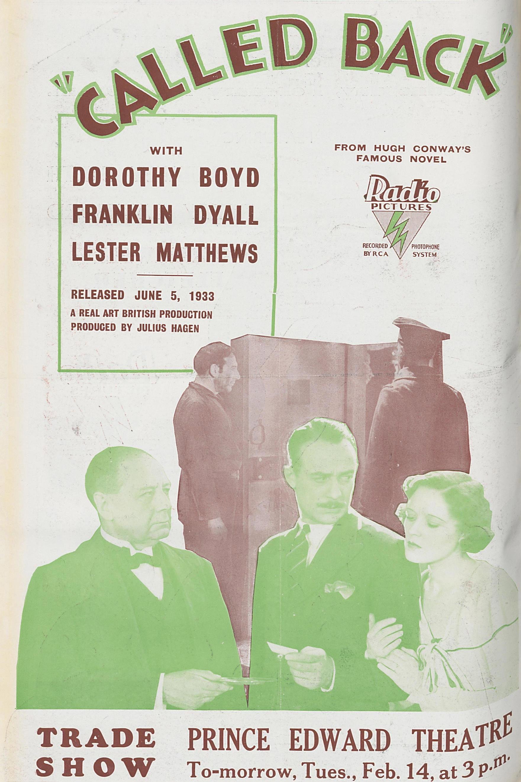 Called Back (1933) poster