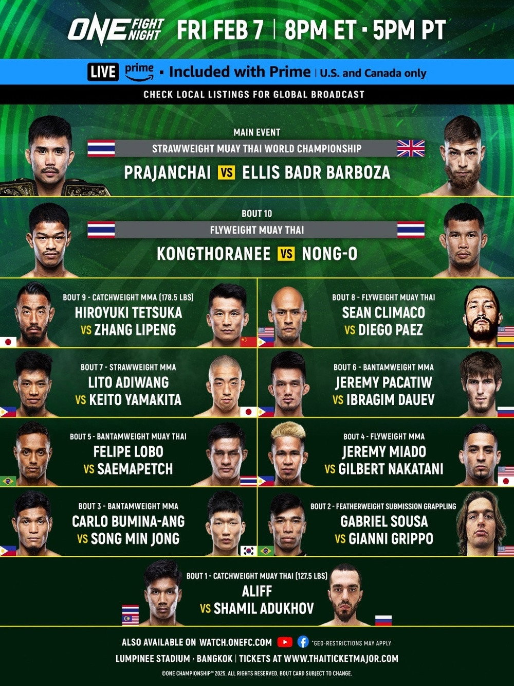 ONE Fight Night 28: Prajanchai vs. Barboza (2025) poster