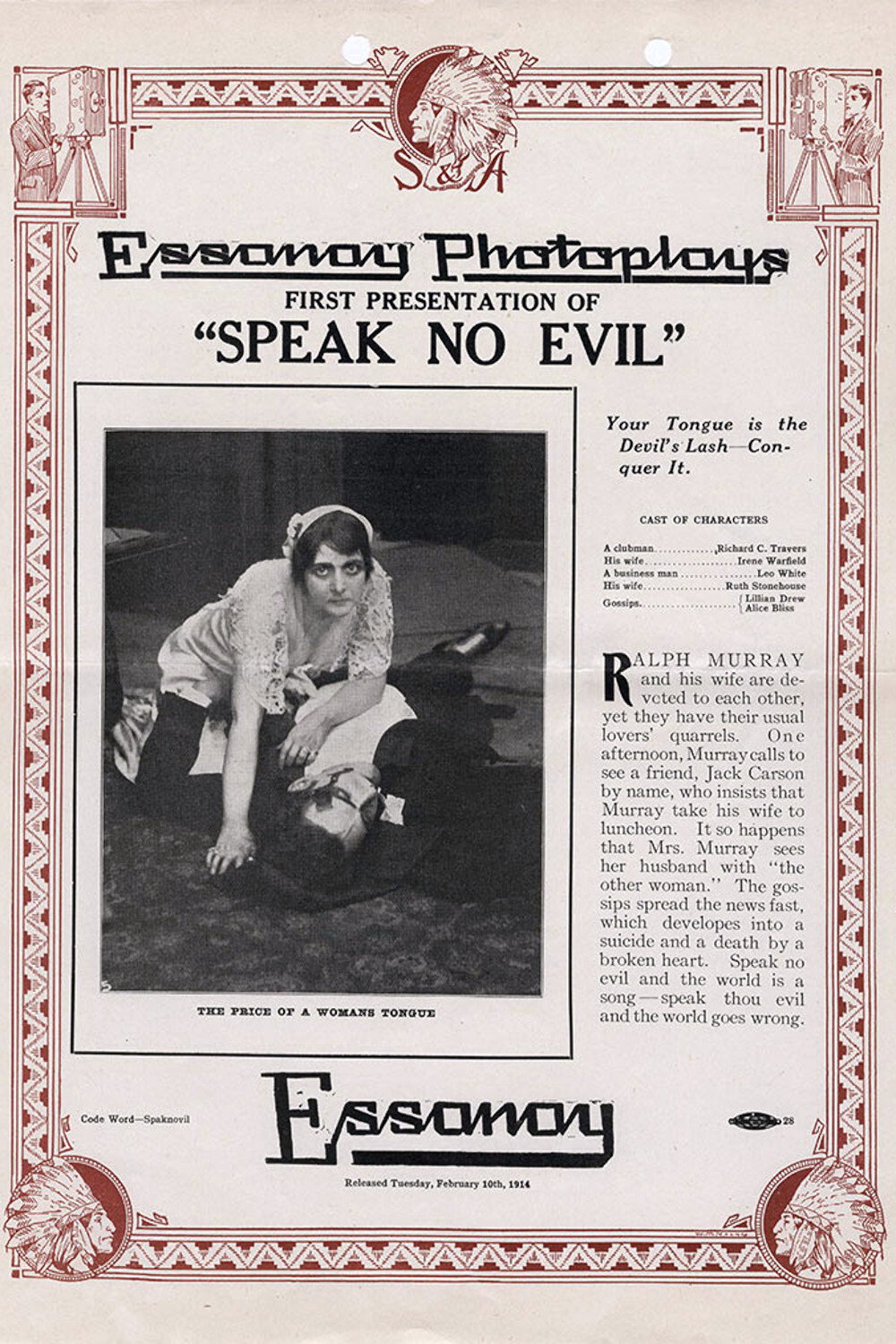 Speak No Evil (1914) poster