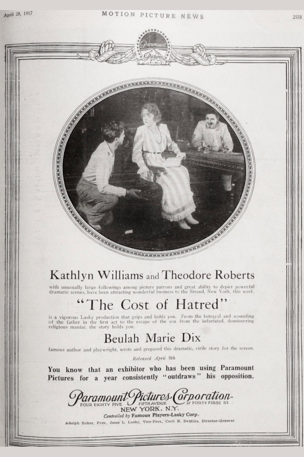 The Cost of Hatred (1917) poster