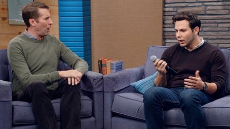 Skylar Astin Wears Blue Jeans and Weathered Brown Desert Boots (2015) - Episode 16 poster and promotional image