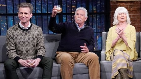 Hilary, Larry and Josh Meyers (2023) - Episode 32 poster and promotional image