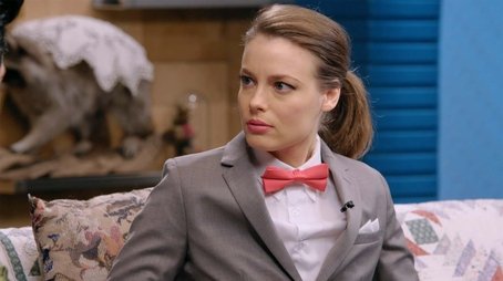 Gillian Jacobs Wears a Gray Checkered Suit and a Red Bow Tie (2016) - Episode 12 poster and promotional image