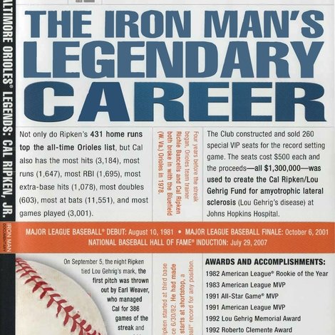 Baltimore Orioles Legends - Cal Ripken Jr. The Iron Man's Legendary Career