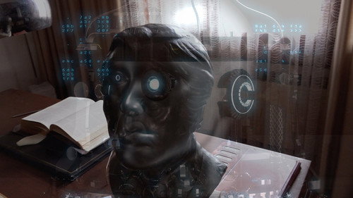 Bronze bust, digital guard