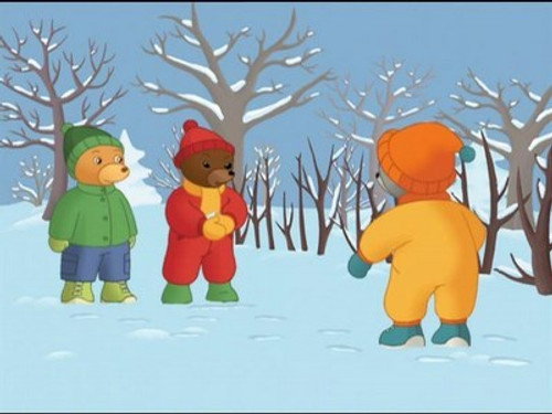Little Brown Bear makes some snowballs