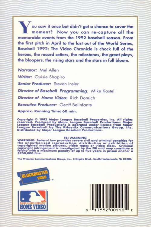 Baseball 1992: A Video Chronicle poster 2