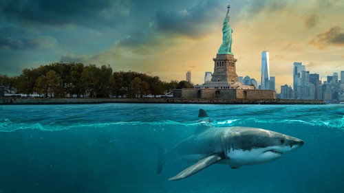 Baby Sharks in the City Backdrop Blur