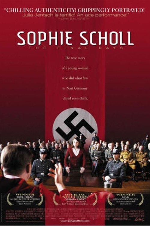 In 1943, as Hitler continues to wage war across Europe, a group of college students mount an underground resistance movement in Munich. Dedicated expressly to the downfall of the monolithic Third Reich war machine, they call themselves the White Rose. One of its few female members, Sophie Scholl is captured during a dangerous mission to distribute pamphlets on campus with her brother Hans. Unwavering in her convictions and loyalty to the White Rose, her cross-examination by the Gestapo quickly escalates into a searing test of wills as Scholl delivers a passionate call to freedom and personal responsibility.