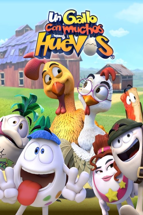 Un gallo con muchos huevos poster