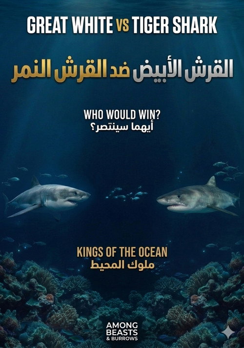 القرش الأبيض ضد القرش النمر