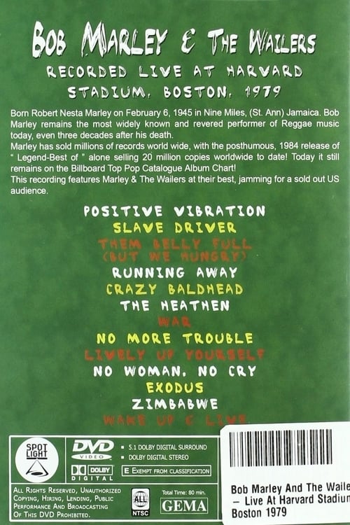 Bob Marley & The Wailers - Live At Harvard Stadium, Boston, 1979 (1979) poster