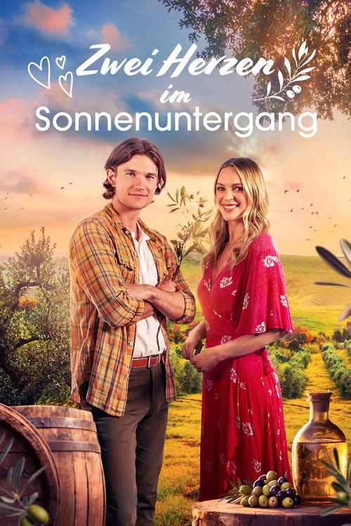 Poster von Zwei Herzen im Sonnenuntergang