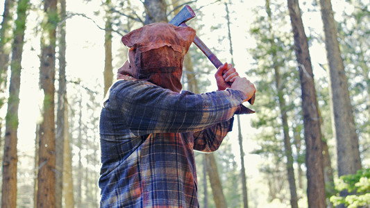 A Man in the Woods with an Axe
