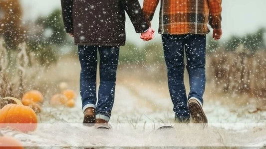 Snow Falling on Pumpkins