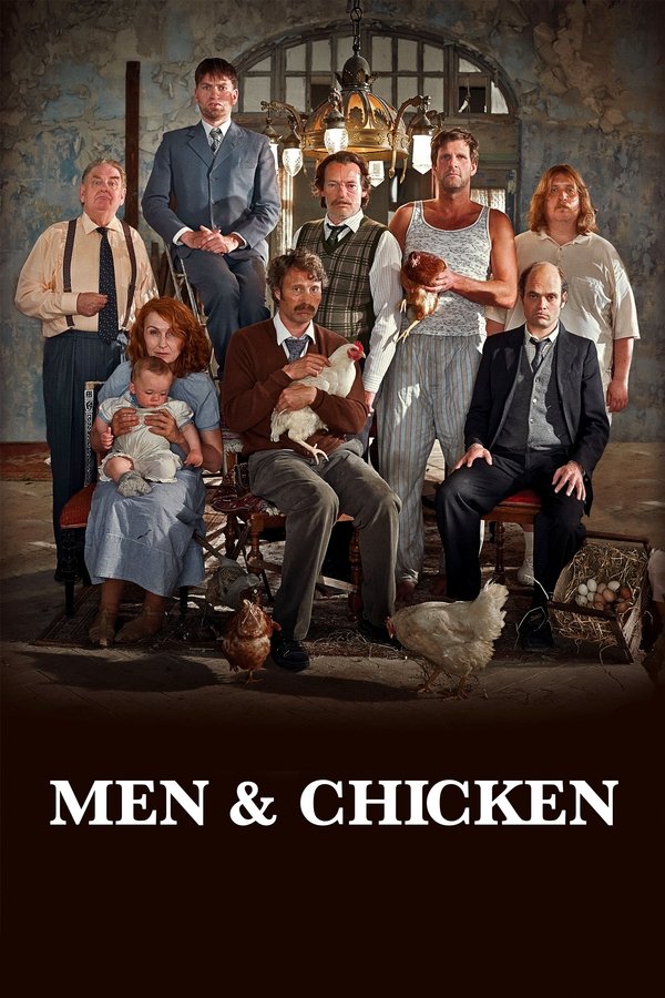 Men & Chicken is a black comedy about two outcast brothers, who by getting to know their unknown family also discover a horrible truth about themselves and their relatives.