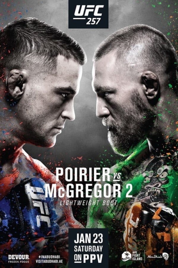 UFC 257: Poirier vs. McGregor 2 was a mixed martial arts event produced by the Ultimate Fighting Championship that took place on January 24, 2021 at the Etihad Arena on Yas Island, Abu Dhabi, United Arab Emirates. A lightweight rematch between former UFC Featherweight and Lightweight Champion Conor McGregor and former interim champion Dustin Poirier headlined this event. They met previously in a featherweight bout at UFC 178 on September 27, 2014, where McGregor won by first-round TKO.