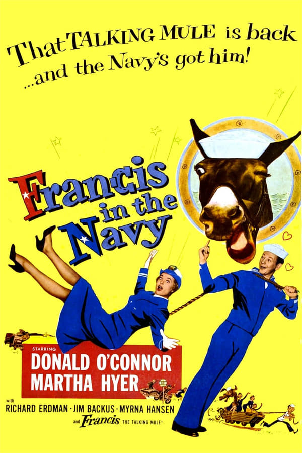 In the U. S. Army intelligence office, bumbling lieutenant Peter Stirling receives a coded message from his friend, Francis, a talking mule. The note urges Pete to hurry to the Coronado, California naval base, where Francis is about to be sold as surplus. Pete rushes to the train station, but before he can board, nurse Betsy Donevan mistakes him for her shell-shocked brother, Navy boatswain Slicker Donevan. She tries to forcibly remove his uniform so he will not get into trouble for impersonating an Army officer. Finally she realizes that Pete is not Slicker but merely his mirror image.