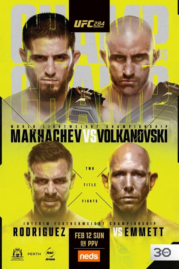 Islam Makhachev vs. Alexander Volkanovski (Lightweight)  Yair Rodriguez vs. Josh Emmett (Featherweight)  Jack Della Maddalena vs. Randy Brown (Welterweight)  Justin Tafa vs. Parker Porter (Heavyweight)  Jimmy Crute vs. Alonzo Menifield (Light Heavyweight)