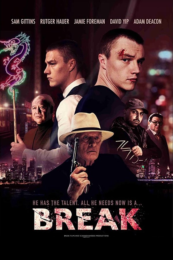 Break is a 'rags to riches', feel good story. The film follows the exploits of Spencer Pryde (Sam Gittins), a gifted, inner-city kid, wasting his talents on petty crime. After witnessing the brutal murder of his pal Denis and finding himself in debt to a drug dealing thug named Ginger, it seems Spencer's life is spiraling out of control, until one day, a chance encounter with a Chinese stranger and former eight-ball pool champion named Vincent Quiang (David Yip) presents him with an opportunity to turn his life around. But in order to make a new life for himself, Spencer will first need to break away from peer pressure of his friends, his environment and all the negative influences of his current life.