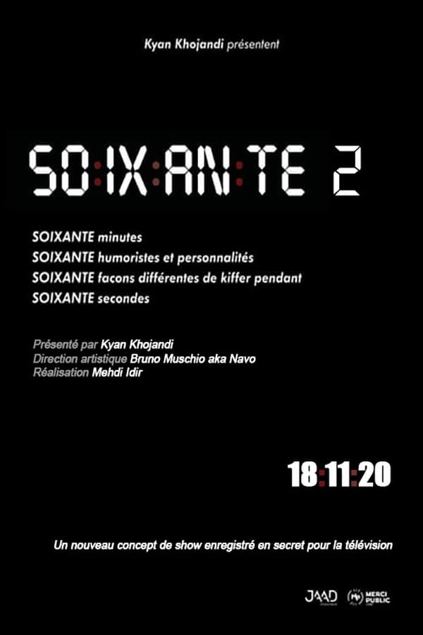 En soixante minutes, soixante artistes se succèdent sur scène. Ce qui signifie qu'ils ont soixante secondes, et pas une de plus, pour retenir l'attention des spectateurs et les happer dans leur univers. Dans le rôle de monsieur Loyal, Kyan Khojandi cornaque une noria d'artistes dans cette adaptation d'un concept québécois qui met l'humour à l'honneur, mais aussi la vivacité et l'efficacité : les traits d'esprit fusent, formant un véritable feu d'artifice de bons mots et de situations cocasses, pour le plus grand plaisir des téléspectateurs, mais aussi des humoristes invités.