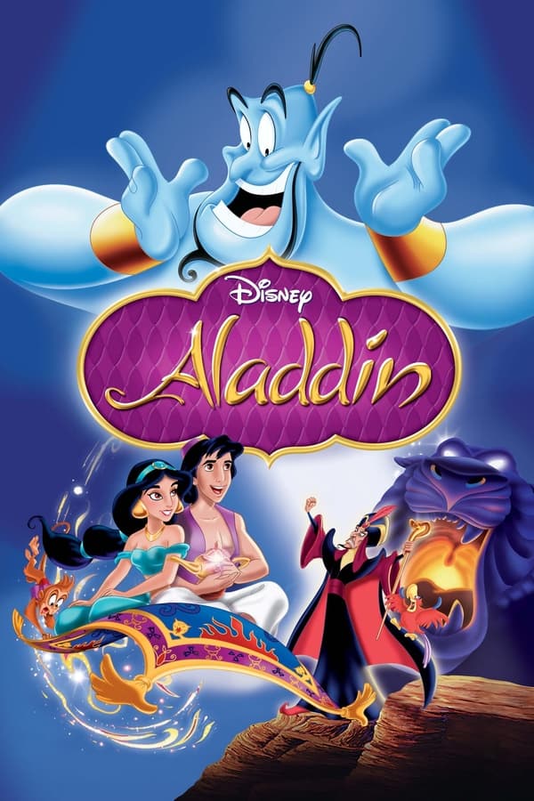 Princess Jasmine grows tired of being forced to remain in the palace, so she sneaks out into the marketplace, in disguise, where she meets street-urchin Aladdin.  The couple falls in love, although Jasmine may only marry a prince.  After being thrown in jail, Aladdin becomes embroiled in a plot to find a mysterious lamp, with which the evil Jafar hopes to rule the land.
