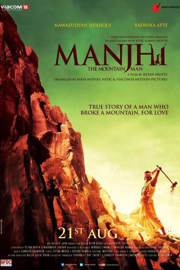 After his wife passes away trying to cross a mountain, Manjhi, out of sheer rage, sets on a quest to carve a road through the treacherous mountain.