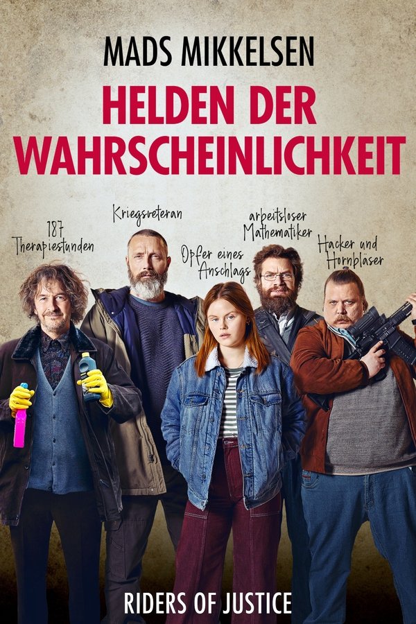 Soldat Markus kehrt nach dem Tod seiner Frau bei einem Zugunglück nach Dänemark zurück. Er muss sich nun alleine um die jugendliche Tochter Mathilde kümmern. Dabei will er vor allem eines: Seine Ruhe und ab und zu seine Trauer mit viel Bier runterspülen. Doch er hat nicht mit dem Mathematiker Otto, seinem Kollegen Lennart und dem Hacker Emmenthaler gerechnet, die eines Tages unvermittelt vor seiner Tür stehen. Die drei sehen nicht gerade aus wie das blühende Leben und scheinen das Pech förmlich anzuziehen, doch sie eint ein großes Talent: Sie können rechnen! Und dabei haben sie eine bahnbrechende Entdeckung gemacht: Laut ihren Berechnungen ist Markus’ Frau nicht zufällig gestorben. Vielmehr ist die Entgleisung des Zuges, die das Leben seiner Frau forderte, kein Unfall gewesen. Die Beweiskette der drei Männer, an deren Ende eine Bande namens „Riders of Justice“ steht, ist eindeutig und weckt die Rachlust von Markus.