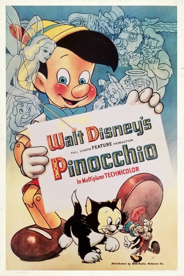 Lonely toymaker Geppetto has his wishes answered when the Blue Fairy arrives to bring his wooden puppet Pinocchio to life. Before becoming a real boy, however, Pinocchio must prove he's worthy as he sets off on an adventure with his whistling sidekick and conscience, Jiminy Cricket.