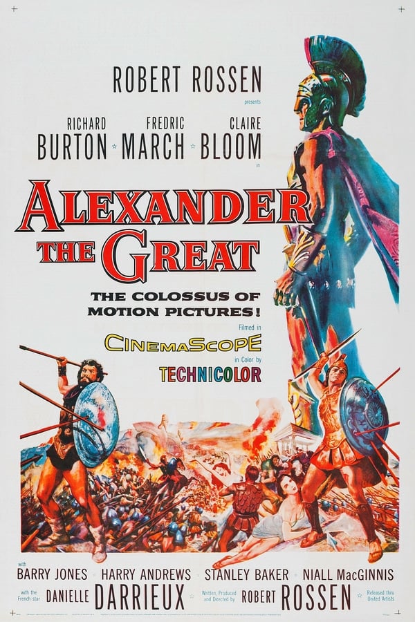 He was a fierce military commander who led huge armies into battle without a single defeat; a magnificent warrior who many believed was part god - this was Alexander the Great (Richard Burton), the legendary Greek hero hailed by his countrymen as 