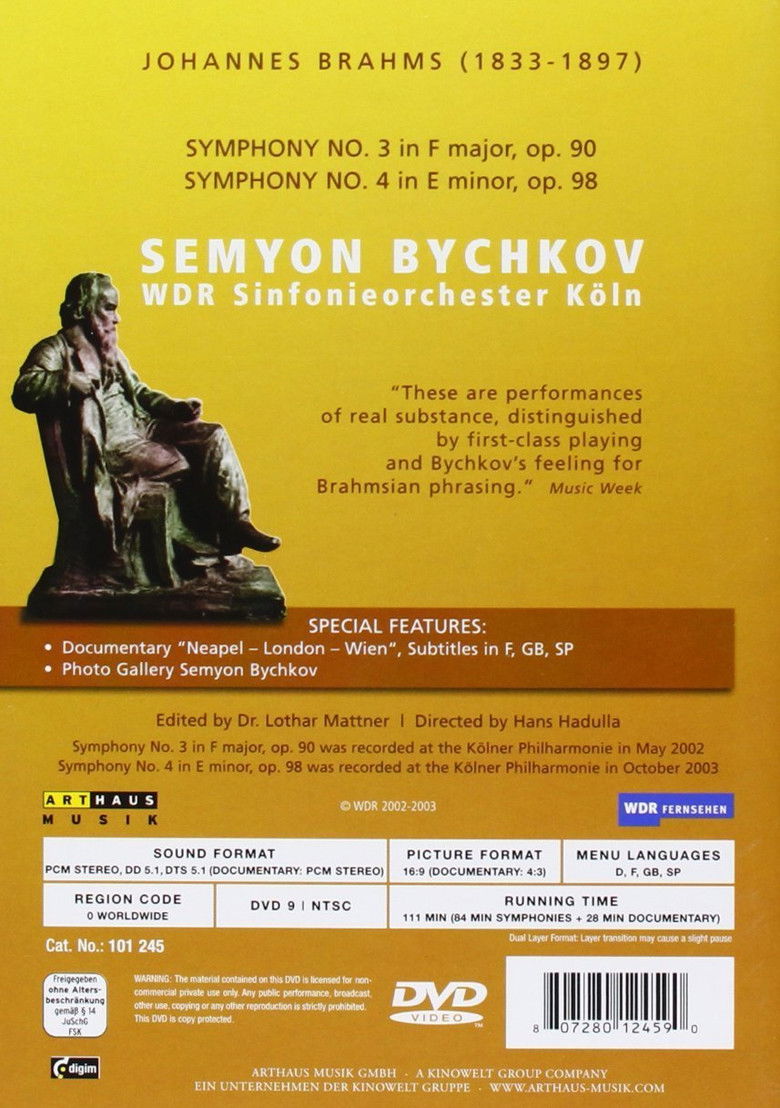 Imatge de Brahms - Symphonies No. 3 and 4 / Semyon Bychkov, WDR Sinfonieorchester Koln
