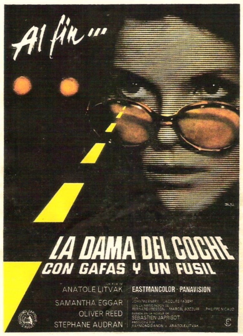 La Dame dans l'auto avec des lunettes et un fusil