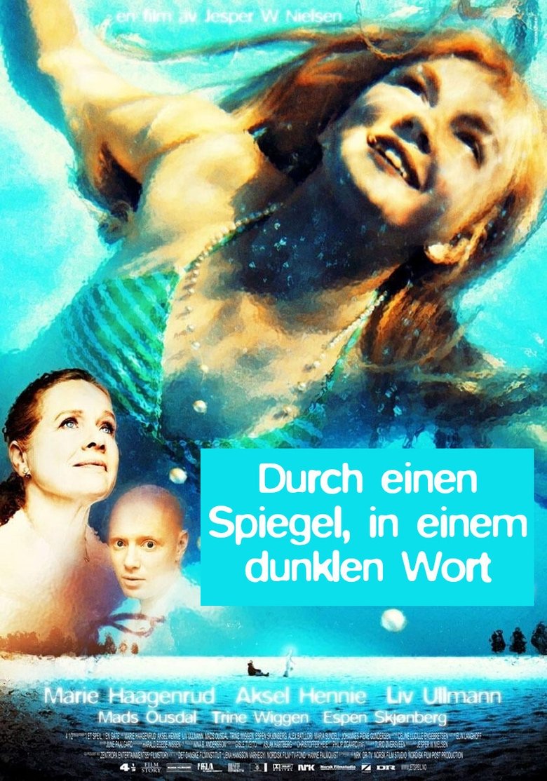 Durch einen Spiegel in einem dunklen Wort poster