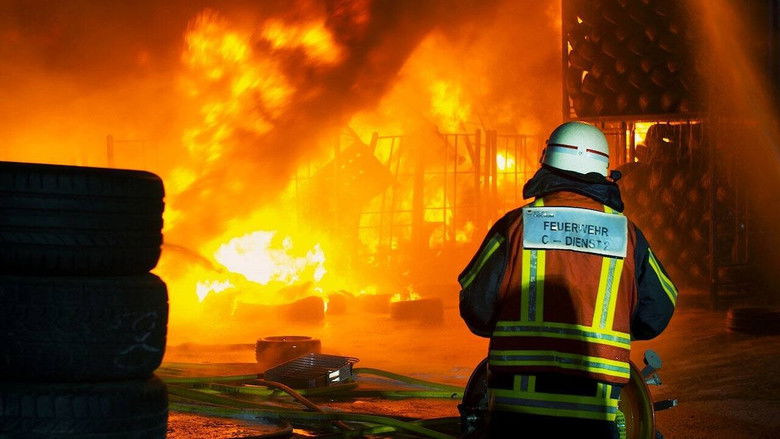 Major fire in a tire warehouse | Firefighter trainees on fox rescue