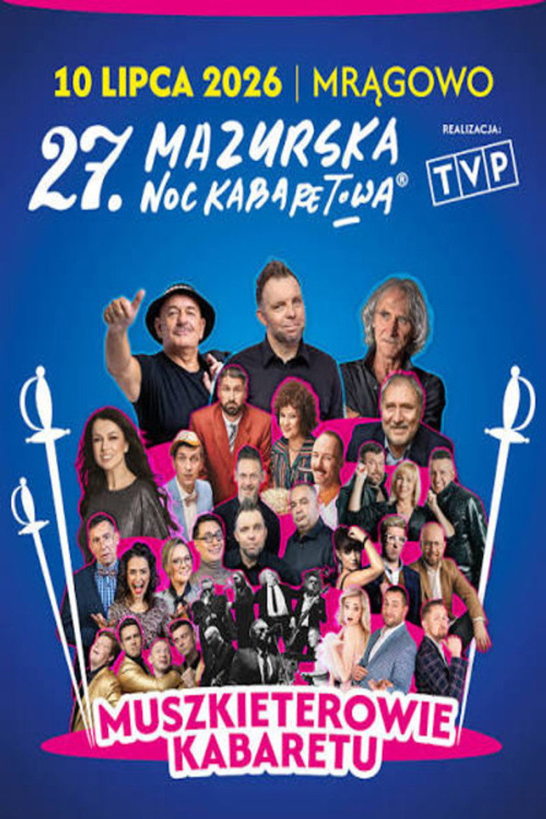 Official poster for 27 Mazurska Noc Kabaretowa 2026 - Muszkieterowie kabaretu